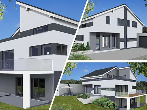 Abbildung Haus drei Perspektiven