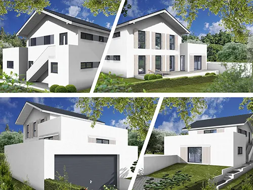 Abbildung Haus vier Perspektiven