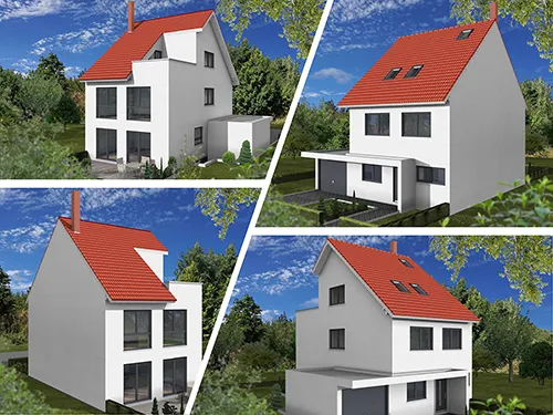 Abbildung Haus vier Perspektiven